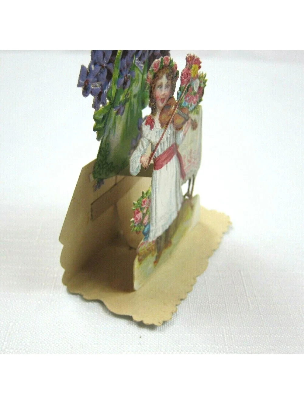 Vintage Valentine Pop Up 3D Die Cut Girl Plays Violin Pull Down Germany 1920-30s
